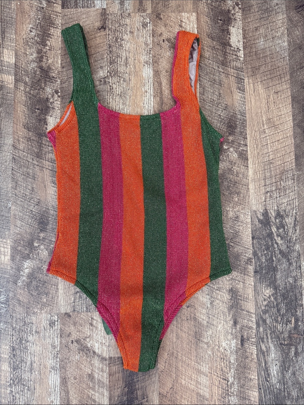 Farm Rio Shimmer Stripe Swimsuit Size Mediun NWT